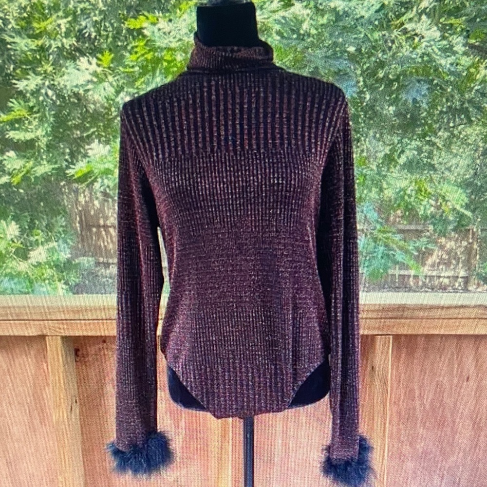 Wayf Black and Brown Cowl Neck Sweater